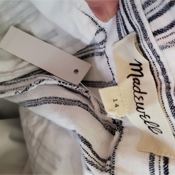 Madewell Dark Baltic Slub Stripe Linen-Blend Paperbag Pants - Picture 4 of 7